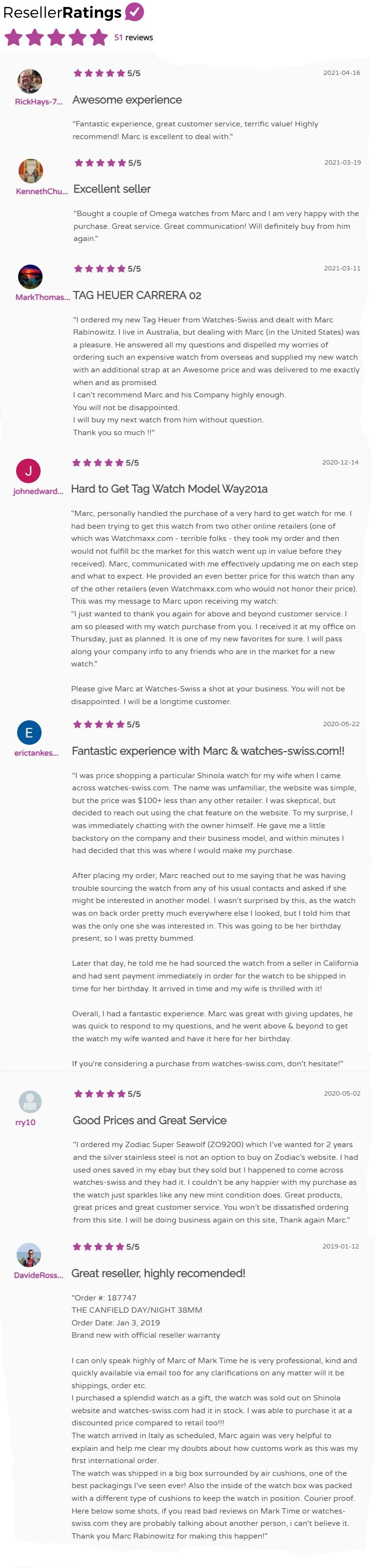 Watches-Swiss.com customer reviews